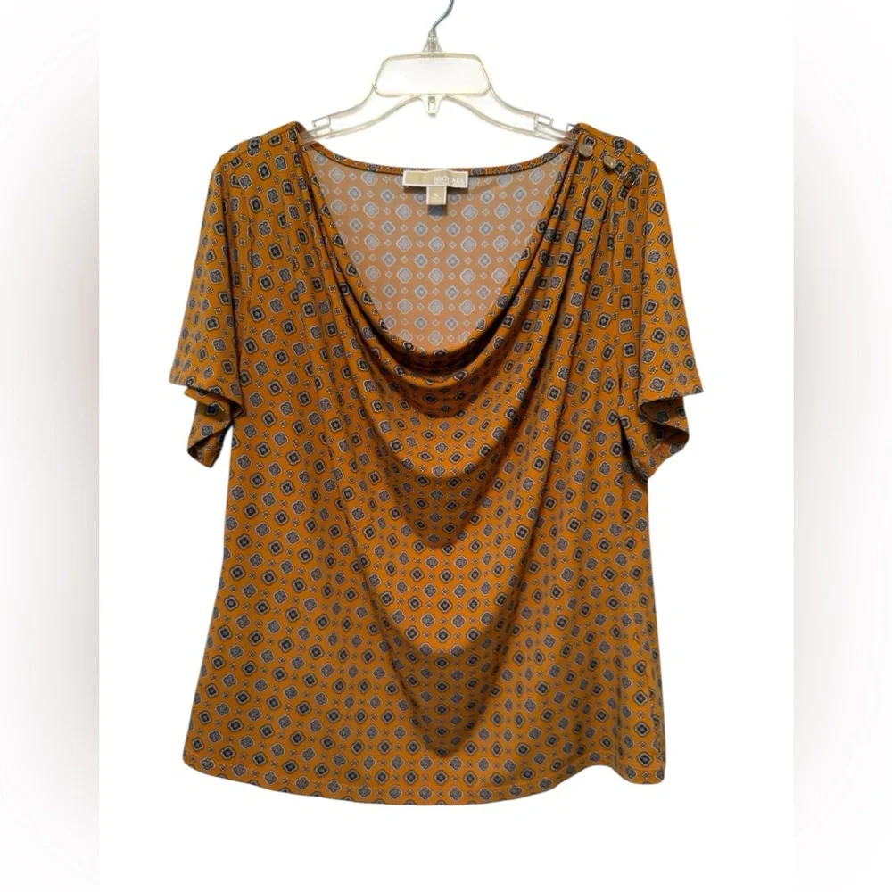 Michael Kors Golden Yellow Draped Short Sleeve Blouse XL